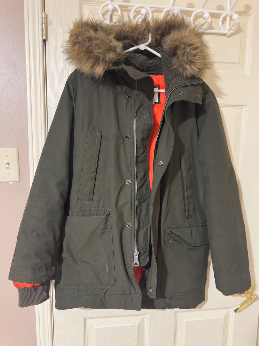 GAP Olive Green Parka with Faux Fur Hood - photo 2