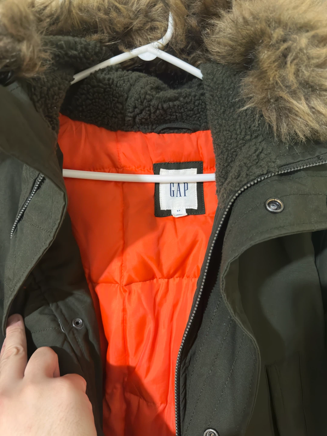 GAP Olive Green Parka with Faux Fur Hood - photo 3