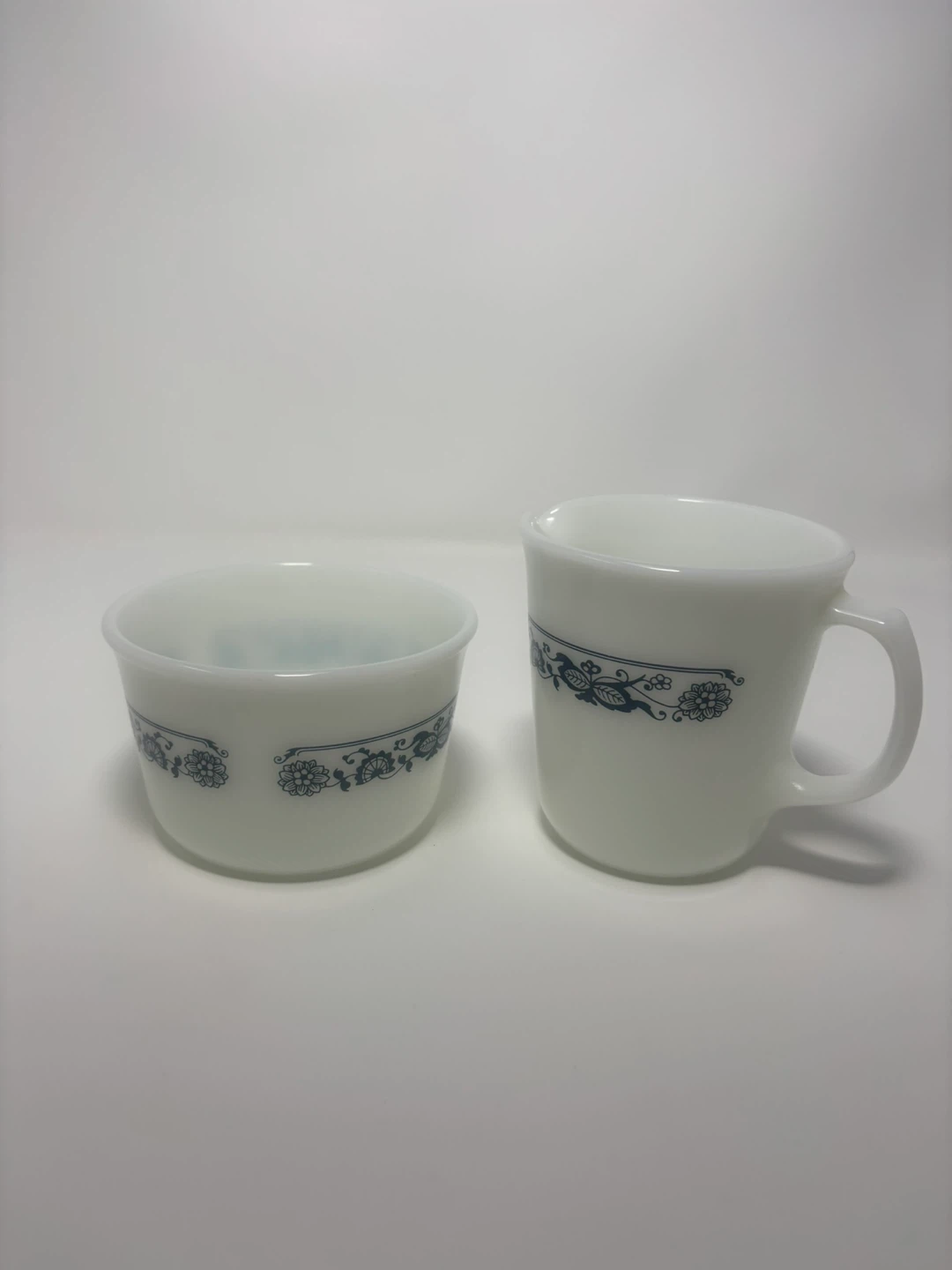 Vintage Pyrex Creamer & Sugar Bowl Set - Blue Onion Milk Glass