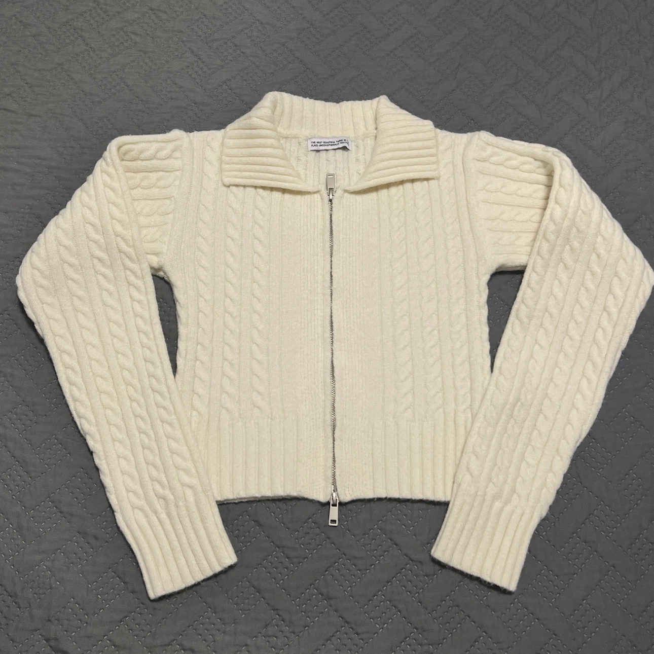 Cream Cable Knit Zip Sweater