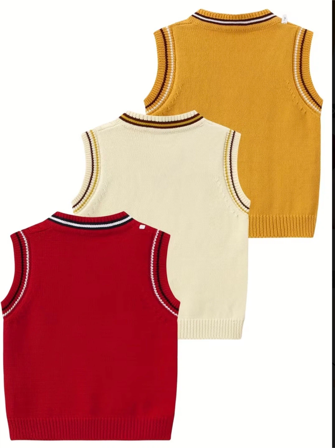 Set of 3 Kids Cable Knit V-Neck Sweater Vests - photo 2