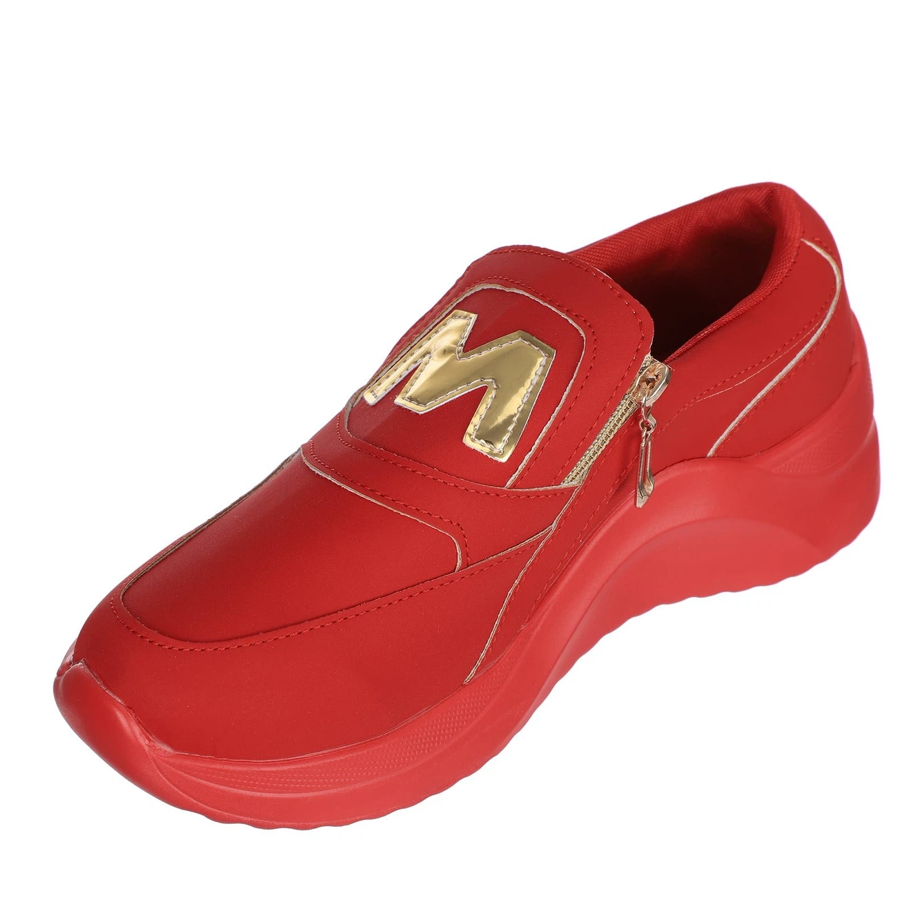 Red slip-on sneakers with gold M detail - photo 2