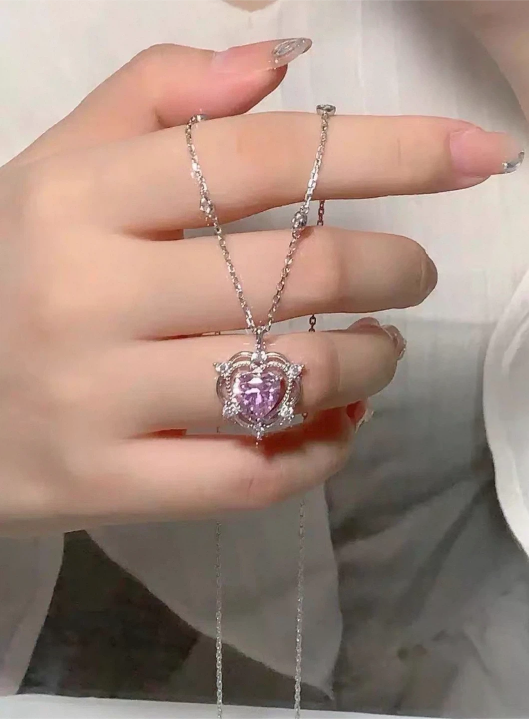 NEW - Silver Pink Heart Pendant Necklace