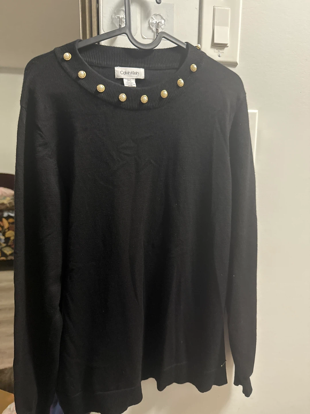 Calvin Klein Black Sweater with Pearl Details