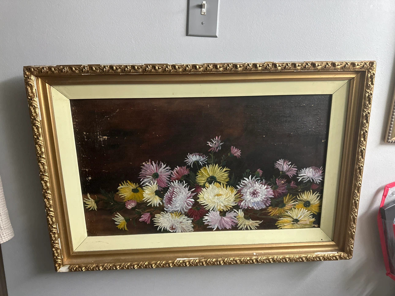 Vintage Floral Oil Painting in Gold Frame