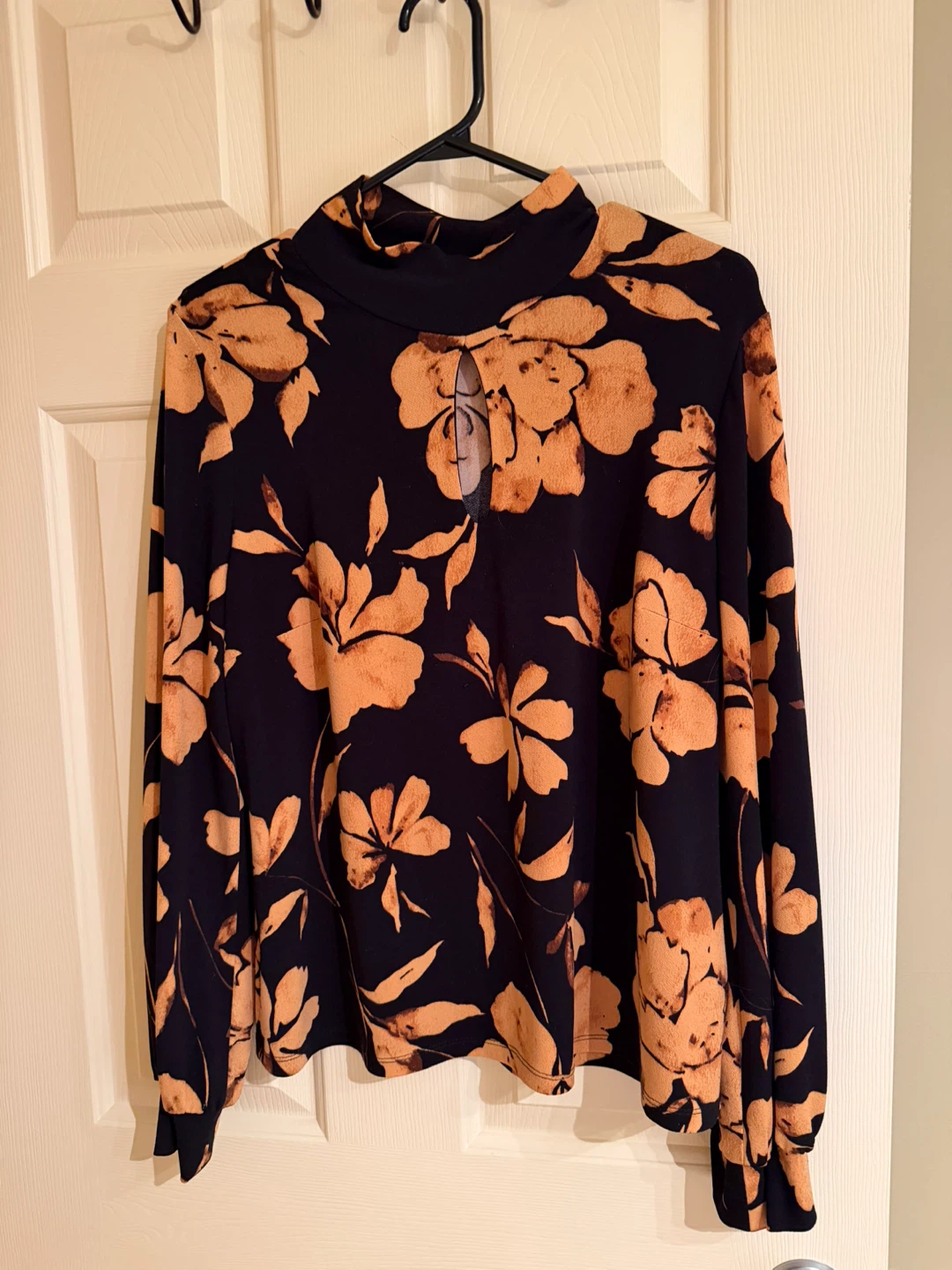 Black and Orange Floral Mock Neck Top