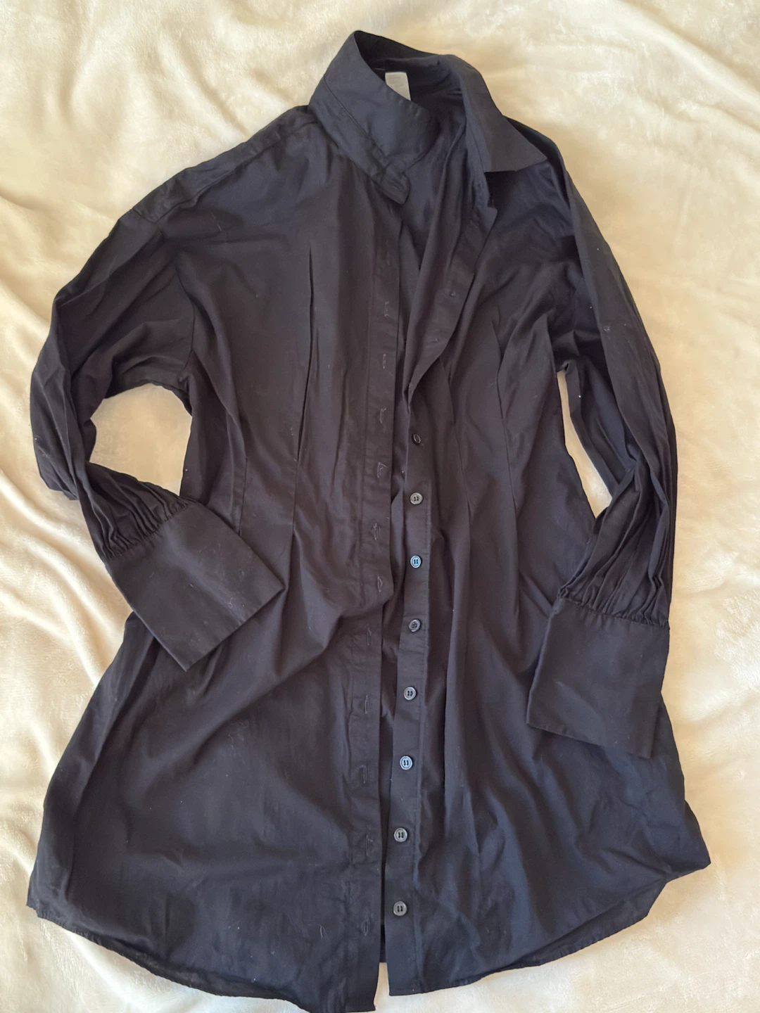 Women’s Black Long-Sleeve Shirt Dress with Back Lace-Up Detail