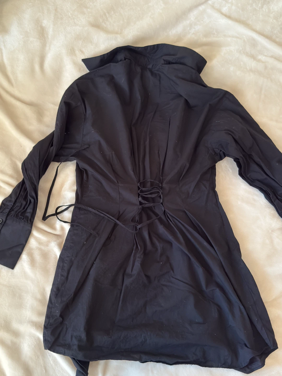 Women’s Black Long-Sleeve Shirt Dress with Back Lace-Up Detail - photo 2