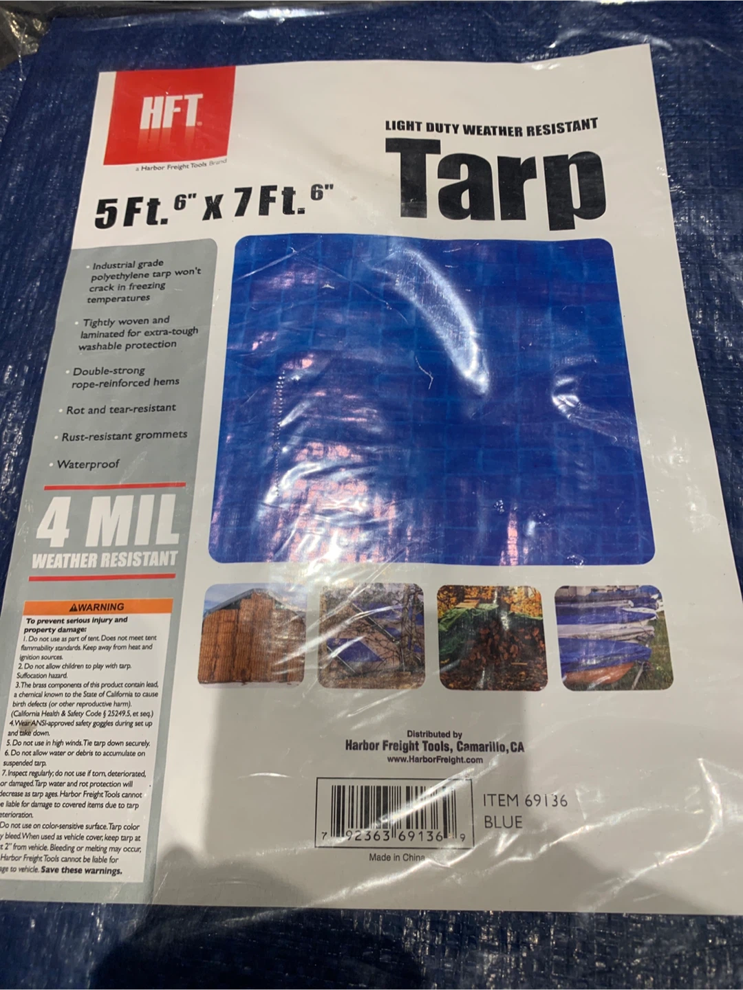 🏈 HFT Light Duty Weather Resistant Blue Tarp 5'6" x 7'6"