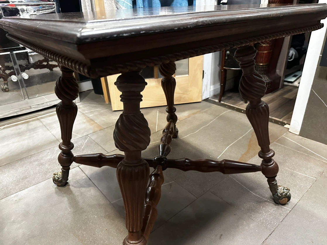 Elegant antique carved table with ornate metal legs - photo 4