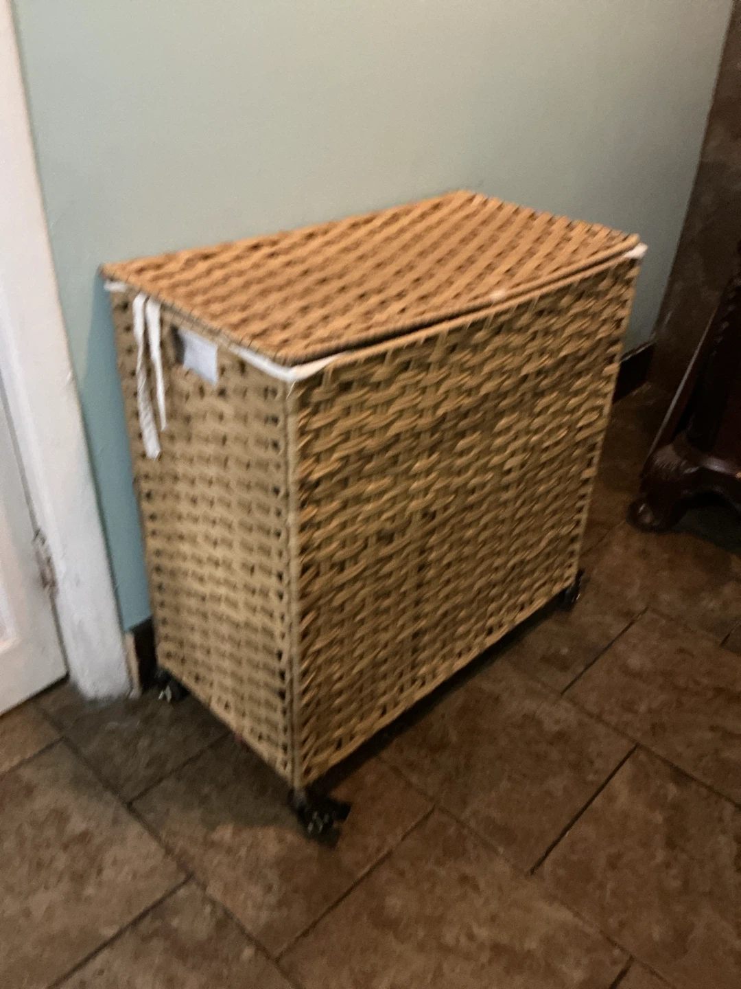 Woven Wicker Laundry Hamper with Wheels 🏈
