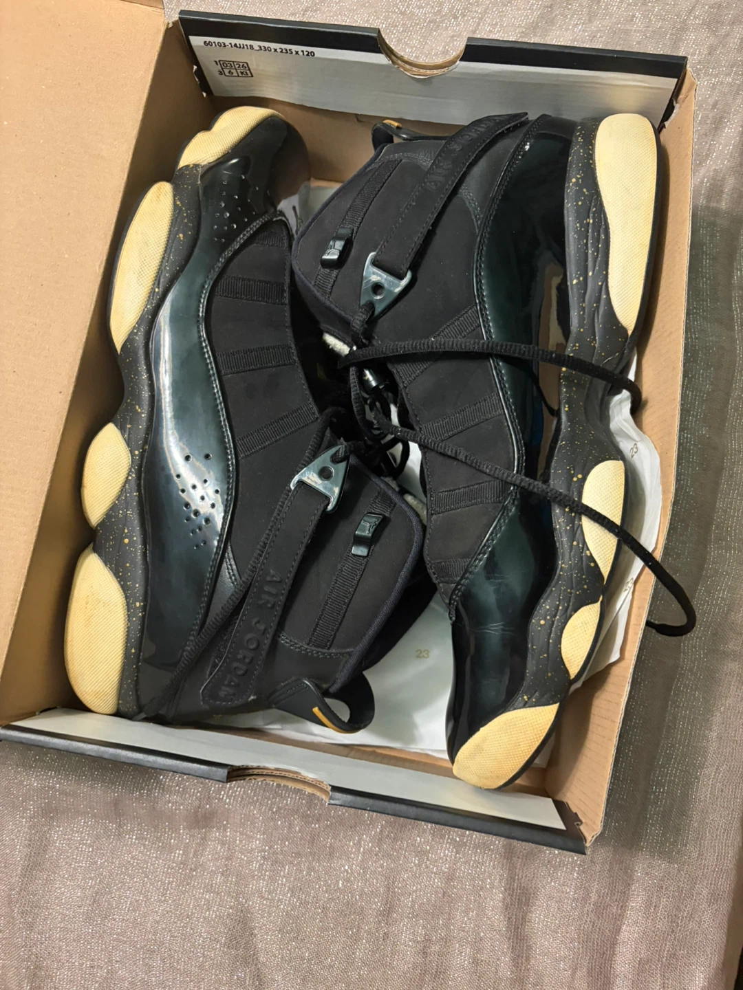 Air Jordan 6 Rings Black and Gold Sneakers