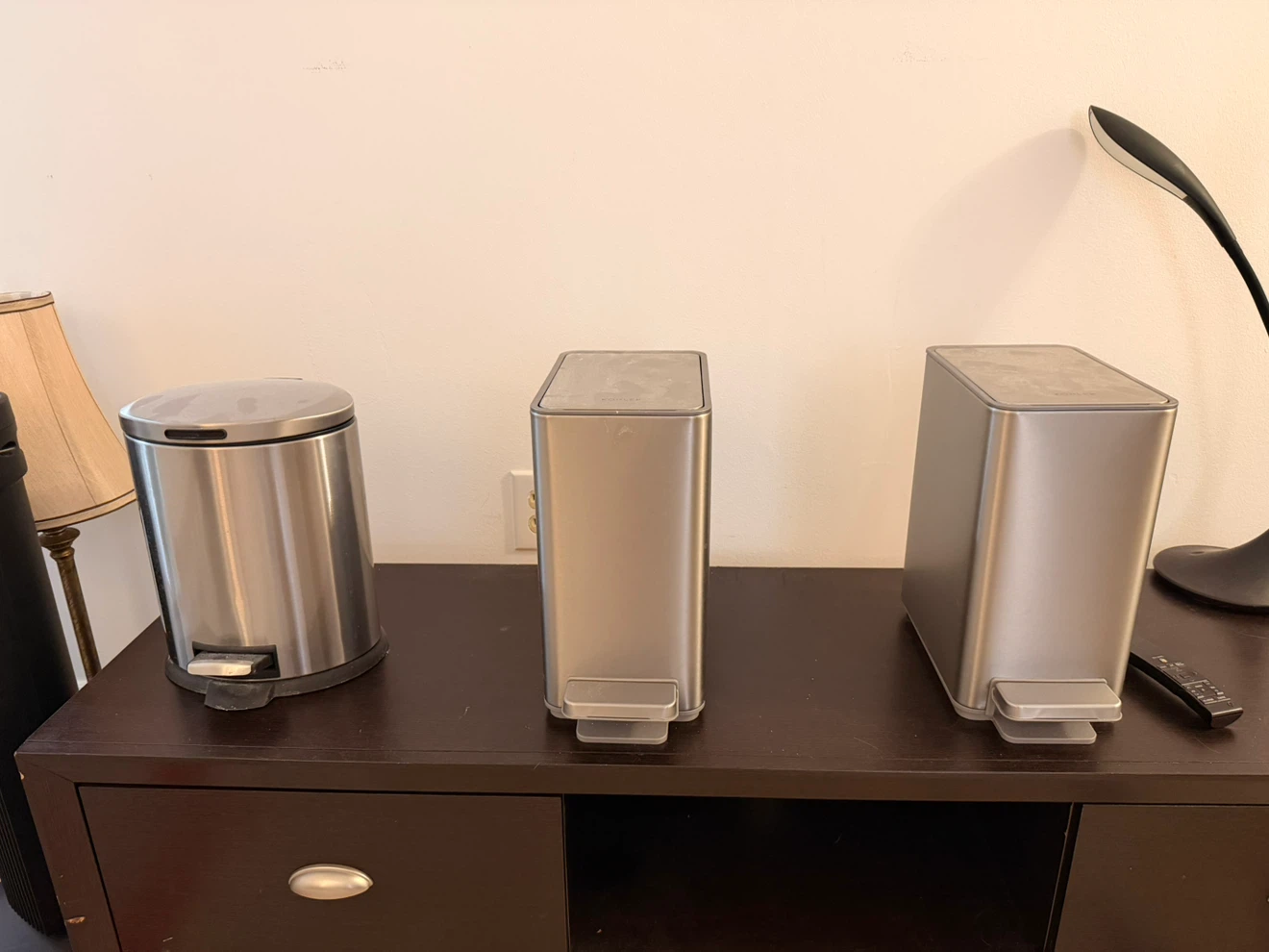 Three Stainless Steel Step Trash Cans