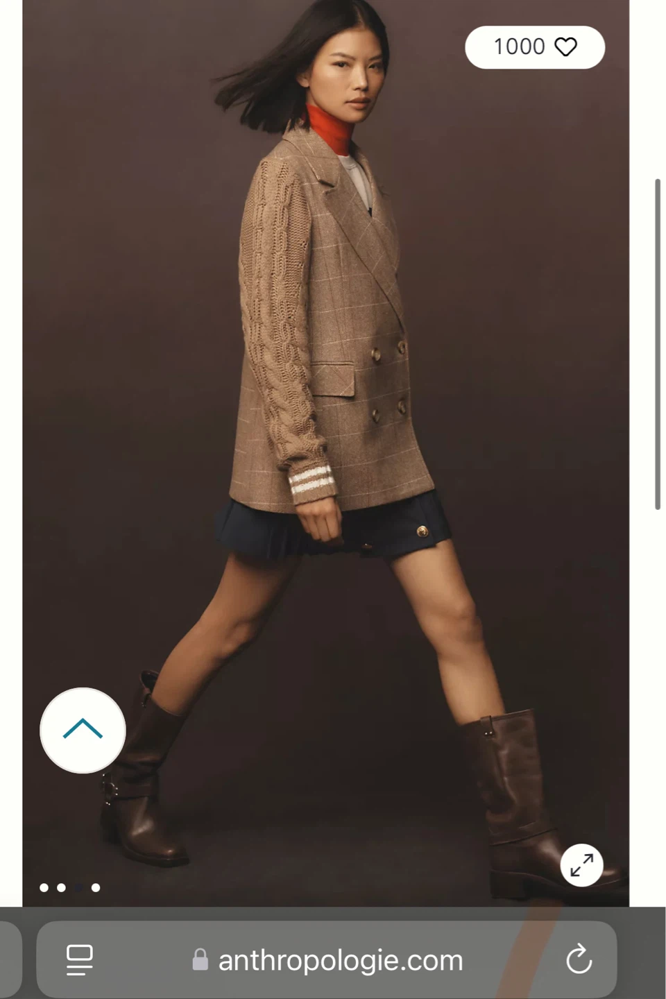 Anthropologie Plaid Knit-Sleeve Blazer