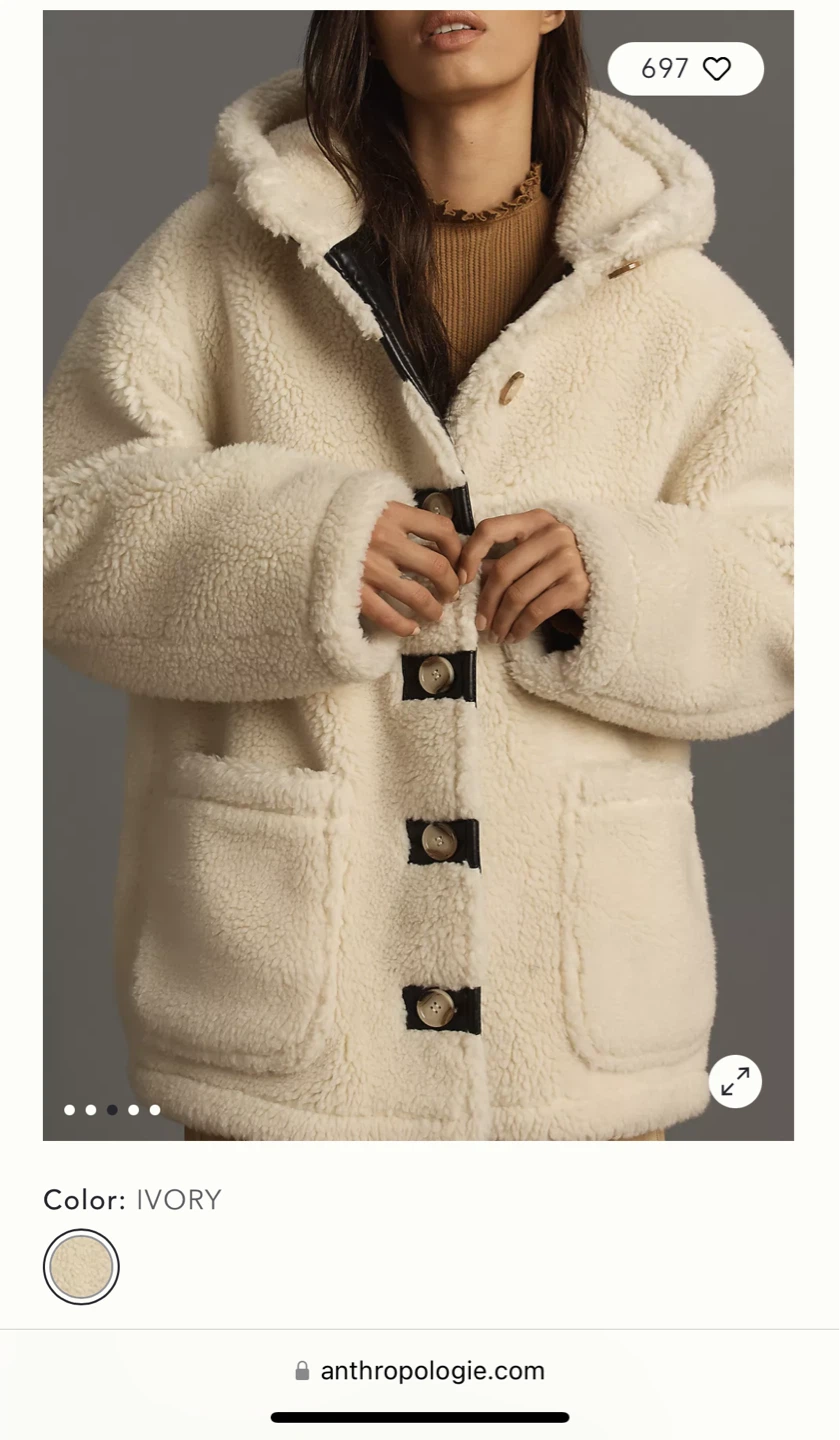 Anthropologie Ivory Sherpa Toggle Coat