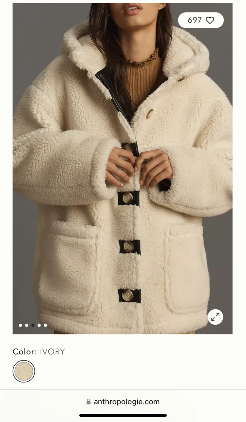Anthropologie Ivory Sherpa Toggle Coat