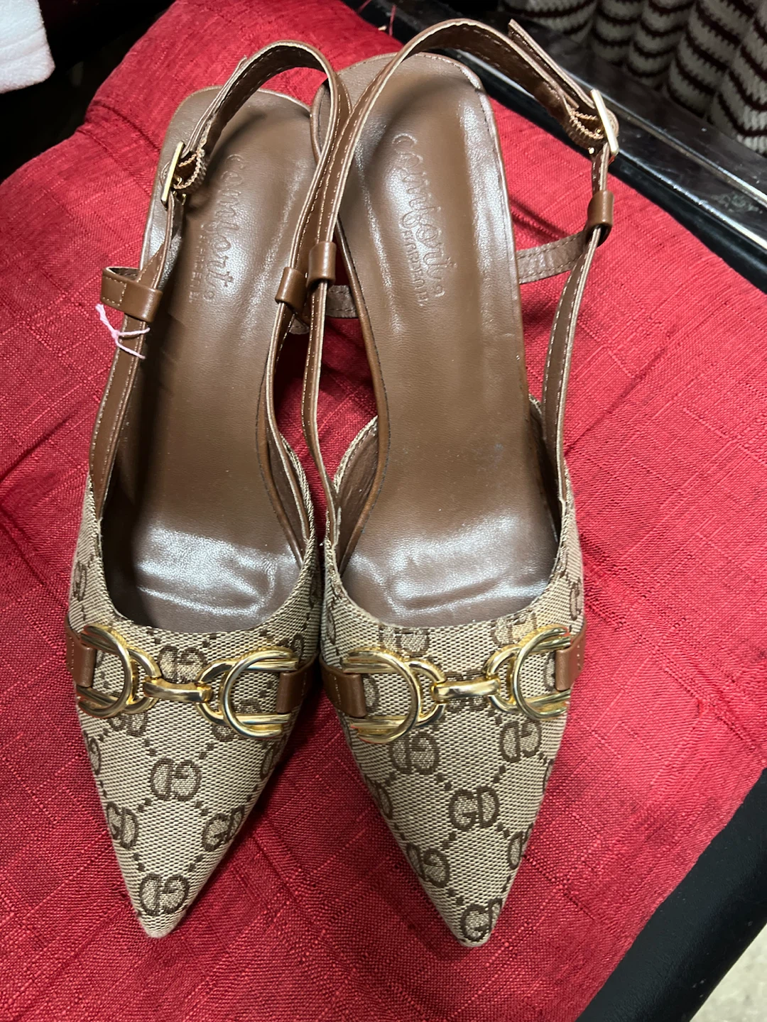 🏈 Comfort Brown Patterned Slingback Heels