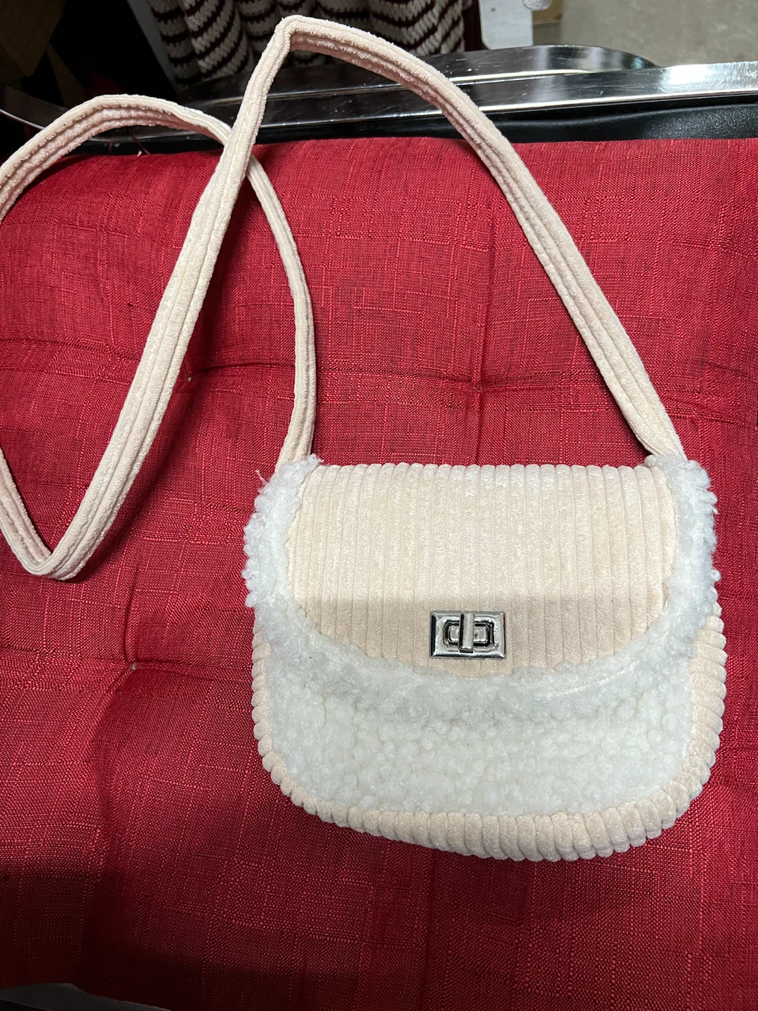 🏈 Cream Corduroy and Sherpa Crossbody Bag