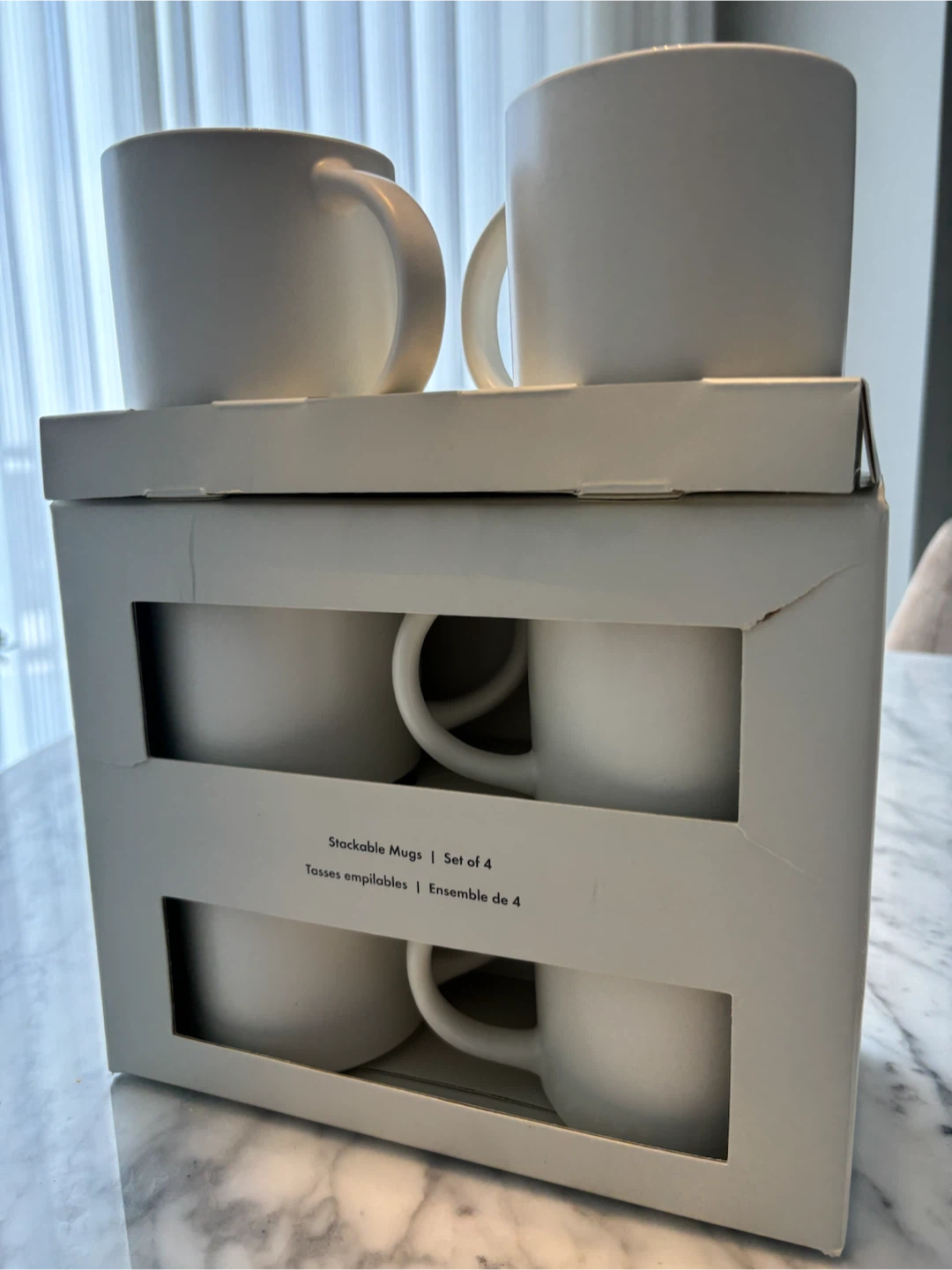 Brand New Indigo Set of 4 White Stackable Mugs - photo 2