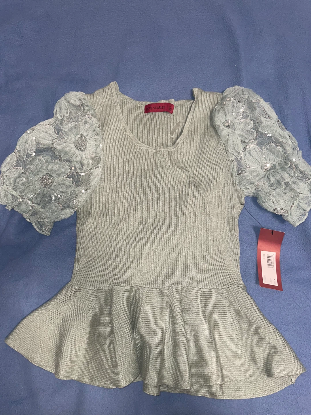 🏈 Love Scarlet ribbed peplum top, Jadeite, size M