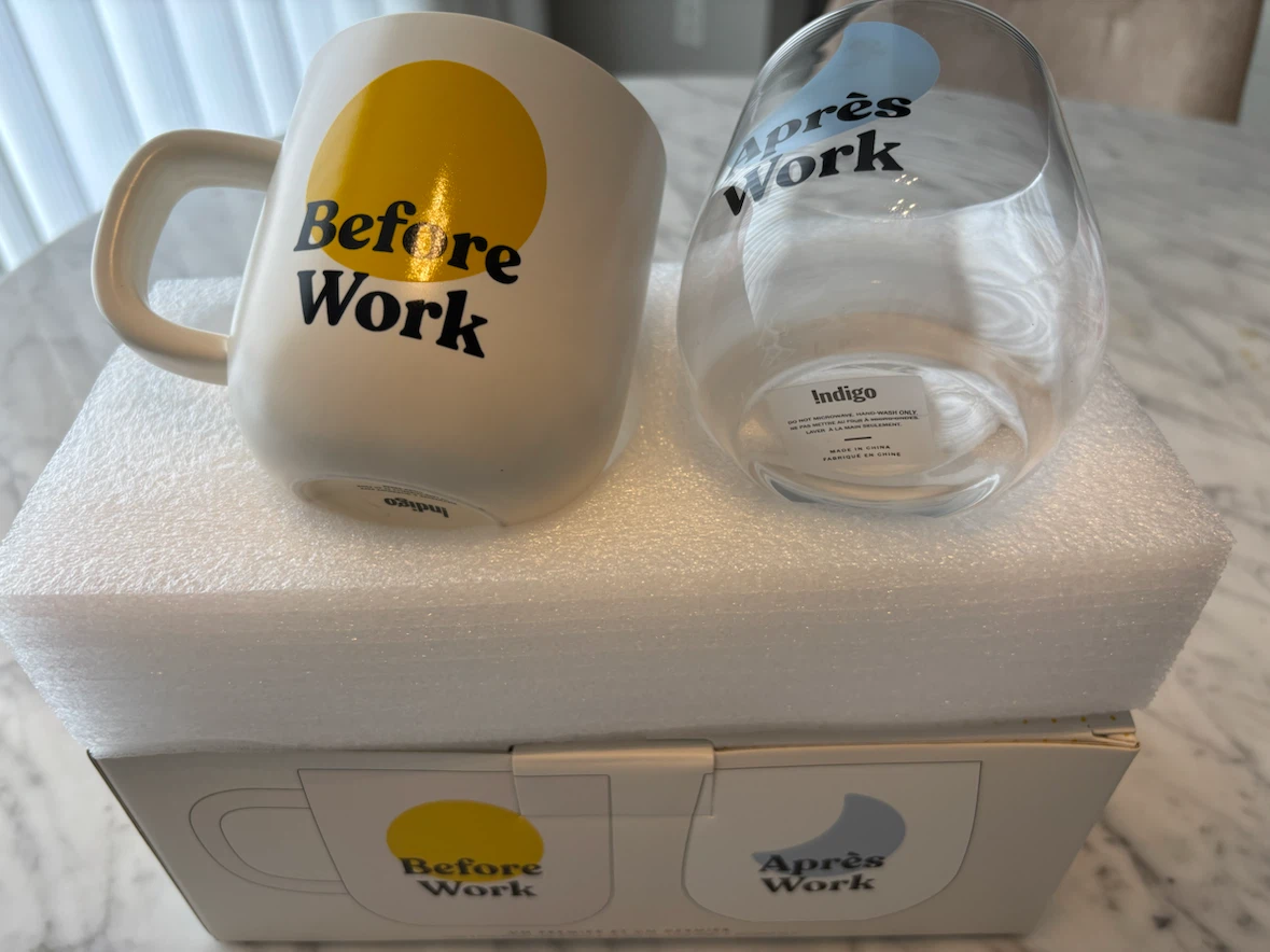 NEW Indigo Before Work Mug and Apres Work Glass Set