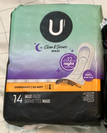 U by Kotex Clean & Secure Maxi Pads Overnight 14 Count🏈