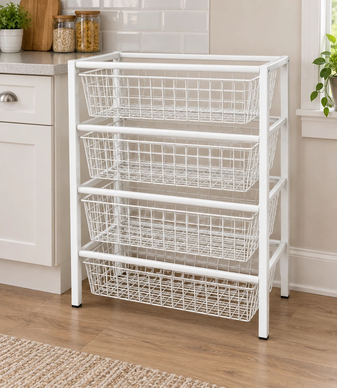 White 4-Tier Metal Wire Storage Cart