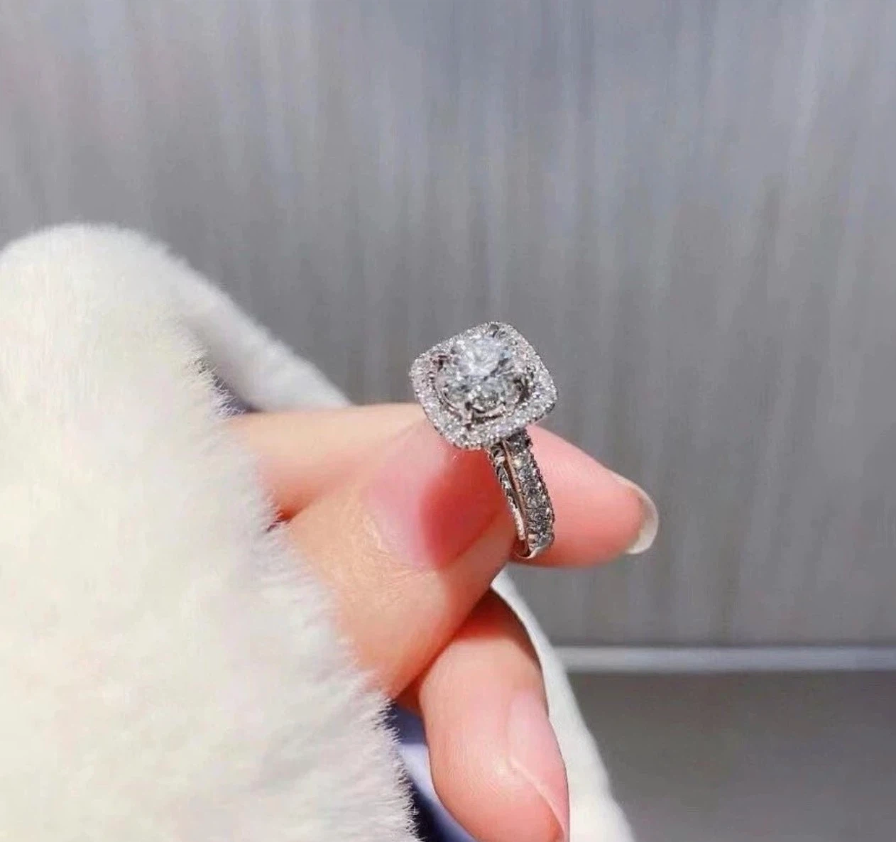 Cushion Cut Halo Diamond Ring - photo 2