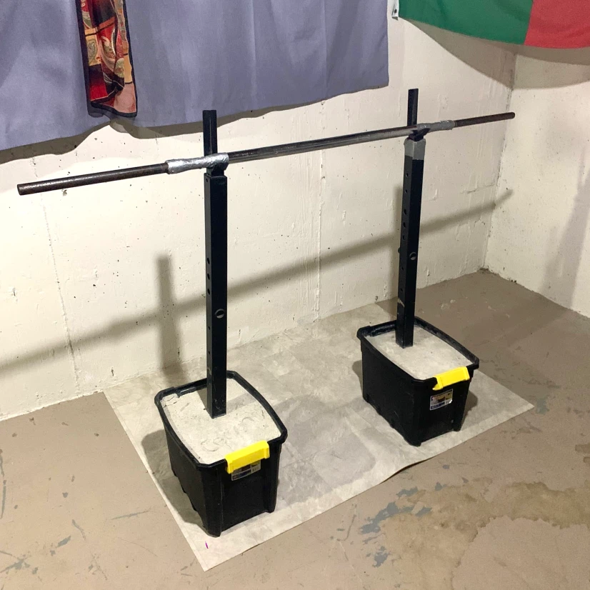 DIY Squat Rack with Barbell Adjustable Weight Lifting Home Gym