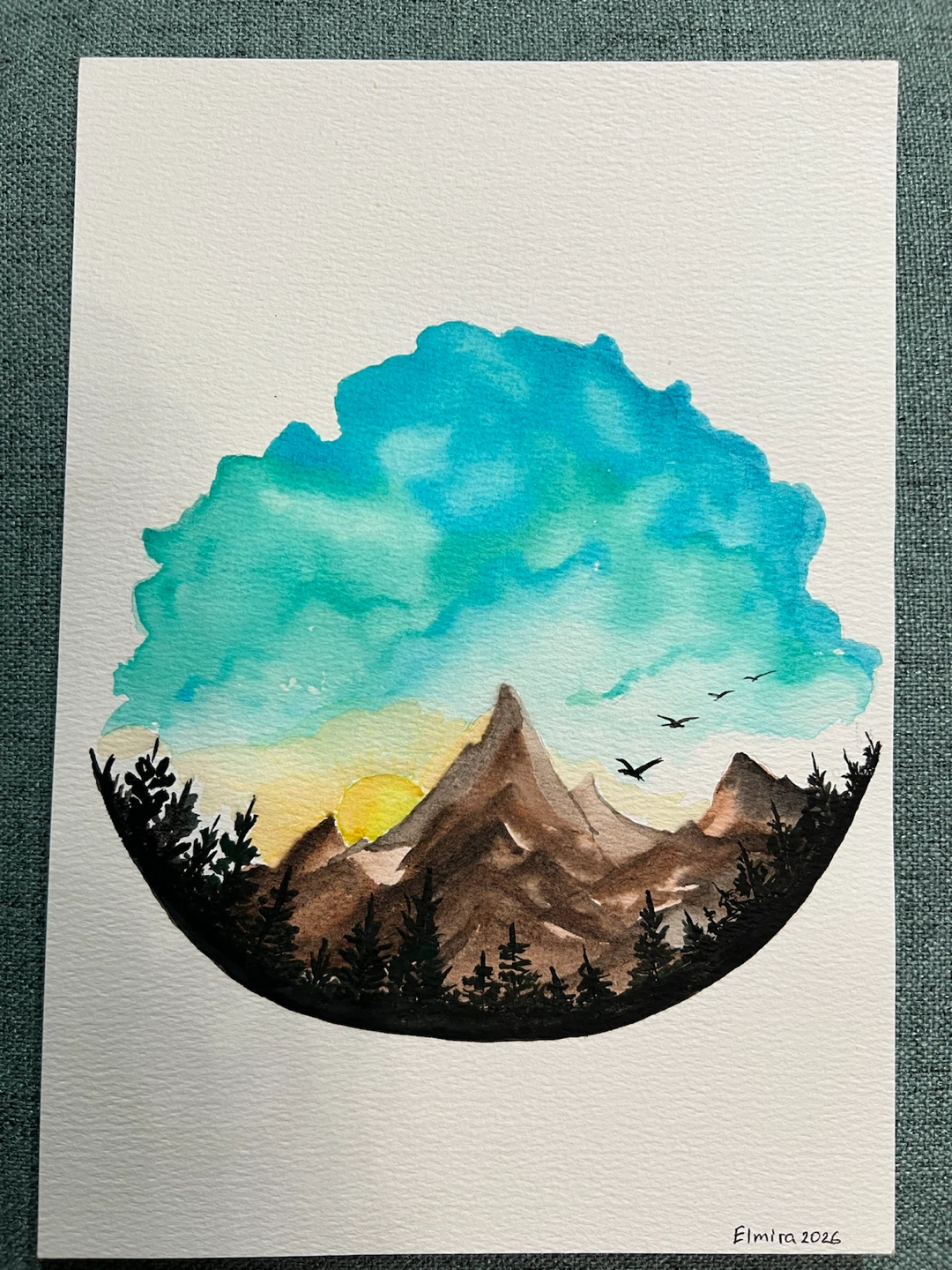 Original Watercolor Mountain Landscape Painting