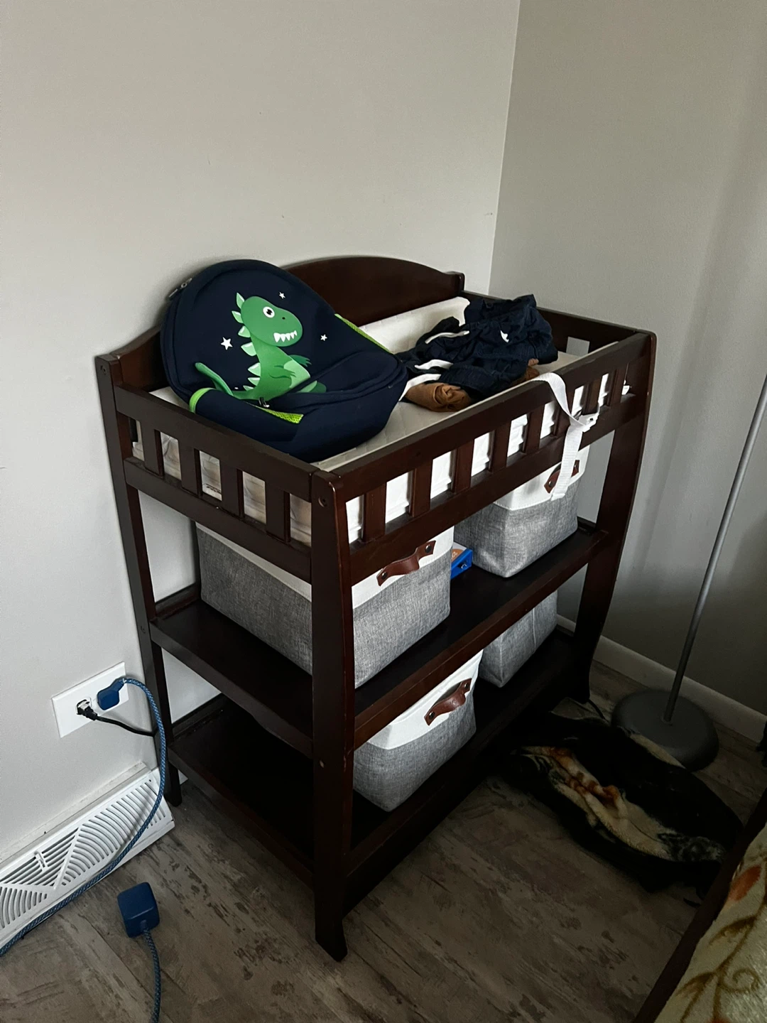 Dark Wood Sleigh Bed Frame and changing table