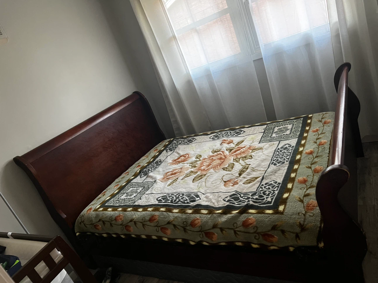 Dark Wood Sleigh Bed Frame and changing table - photo 2