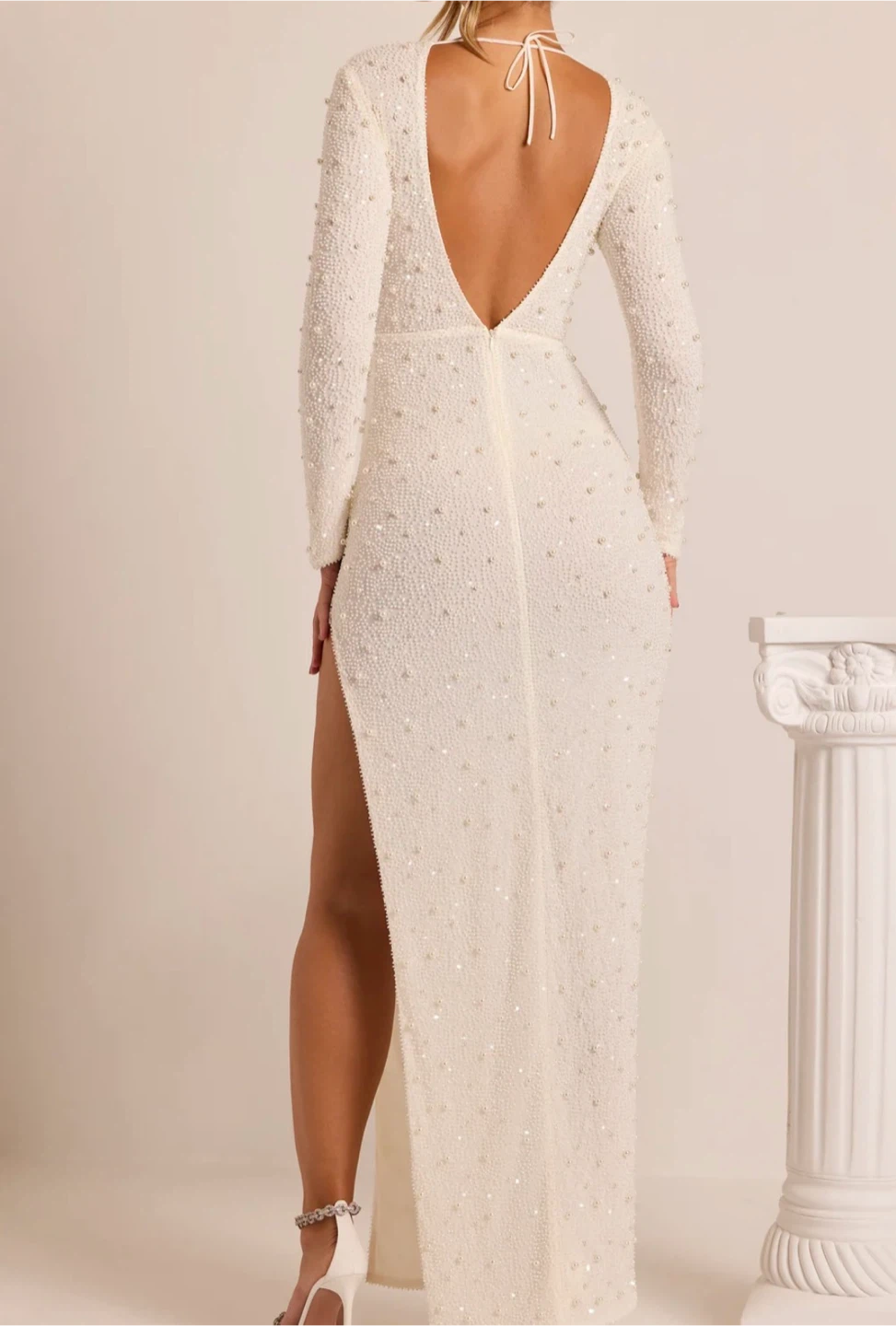 Oh Polly White Pearl Beaded Maxi Dress - photo 2
