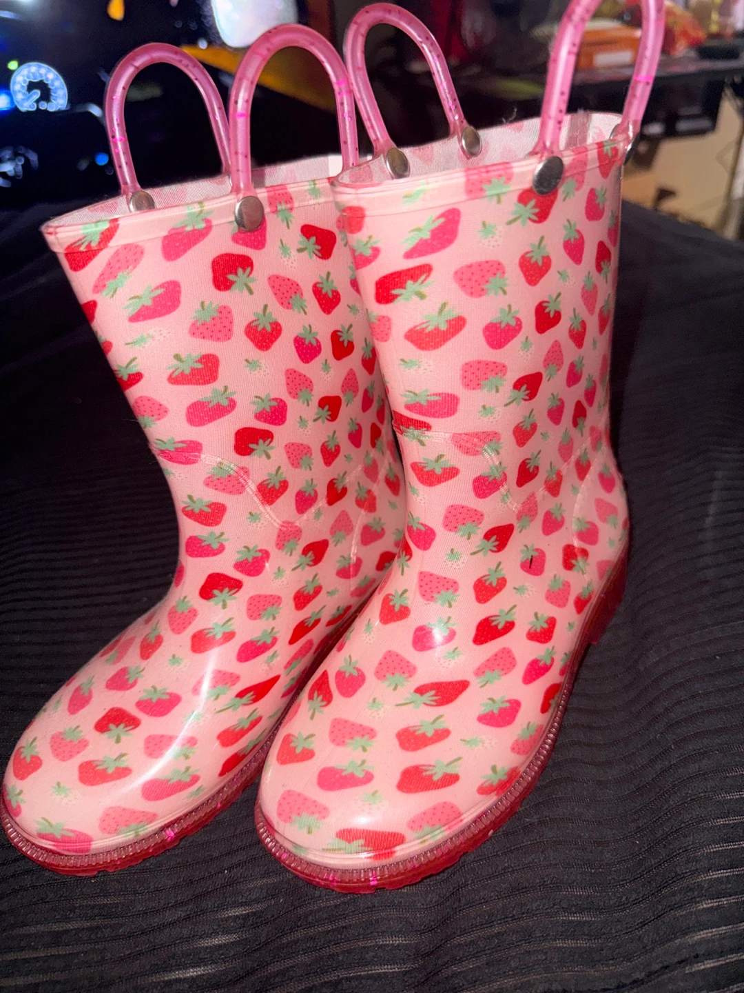 Pink Strawberry Kids Rain Boots