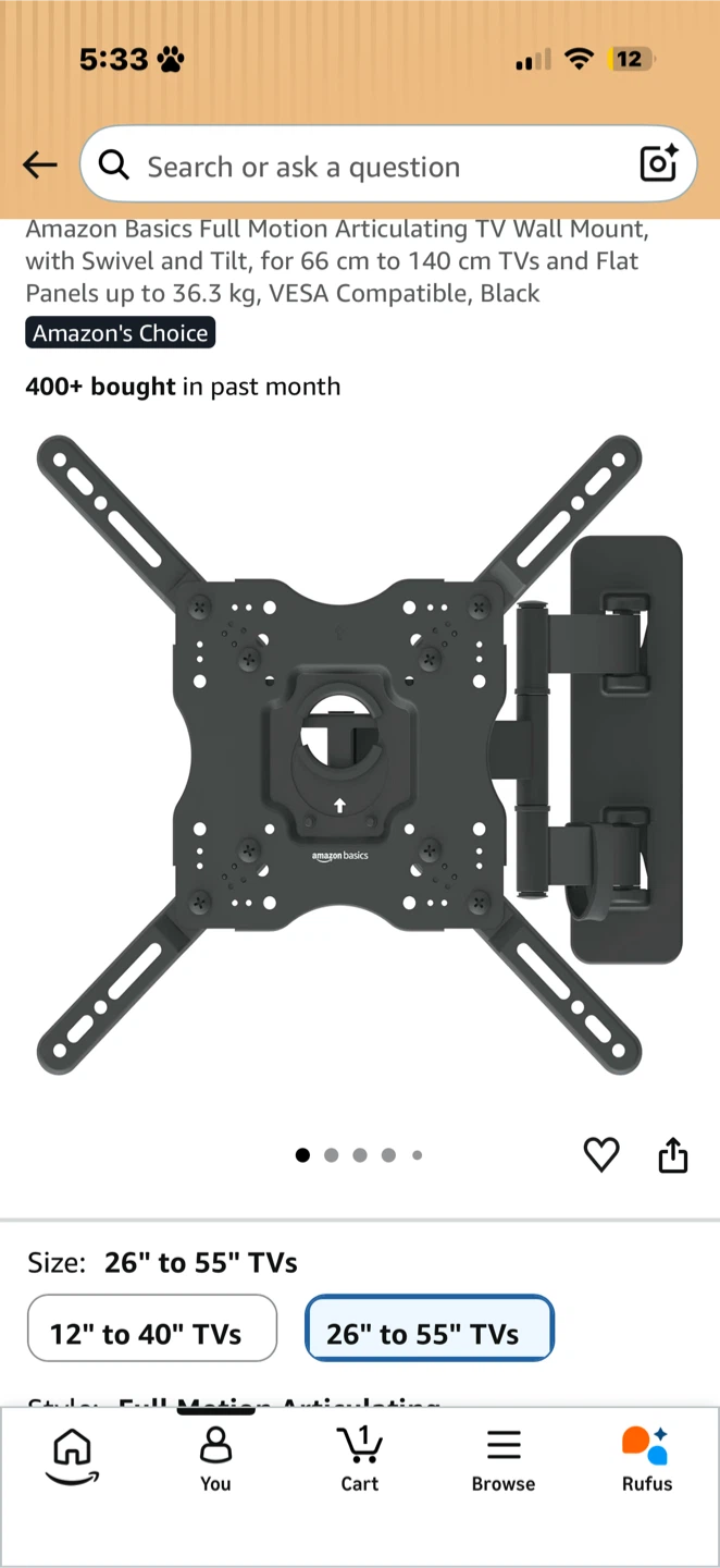 Amazon Basics Full Motion Articulating TV Wall Mount