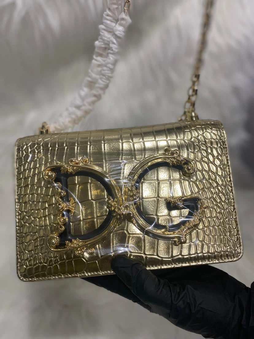Gold DG Croc Embossed Handbag