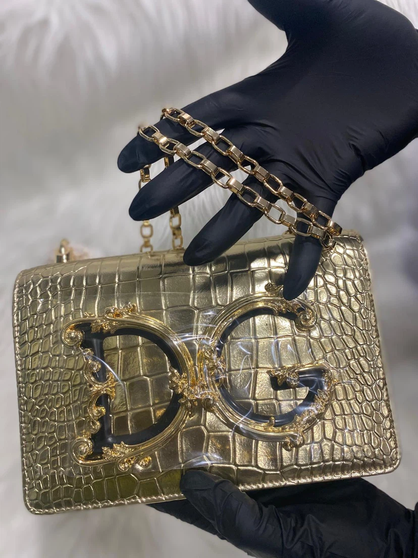 Gold DG Croc Embossed Handbag - photo 3