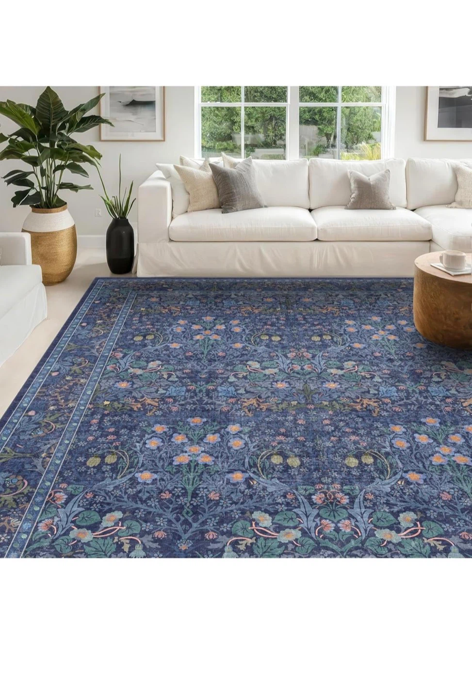 Blue Floral Pattern Area Rug