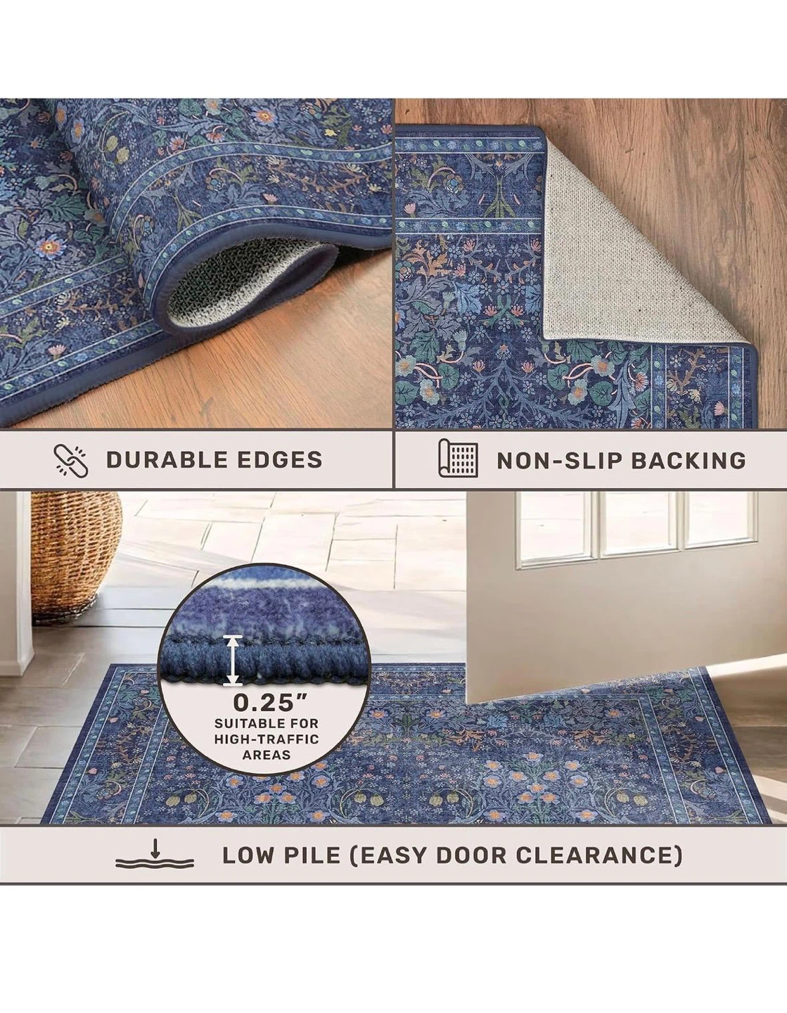 Blue Floral Pattern Area Rug - photo 2