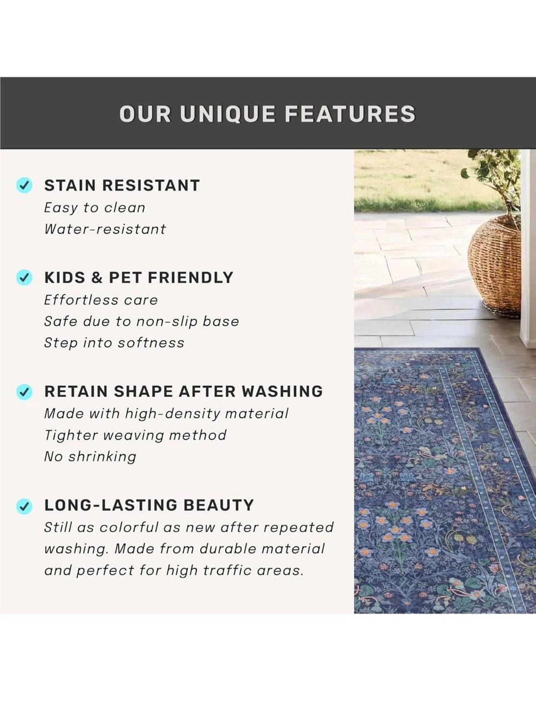 Blue Floral Pattern Area Rug - photo 5