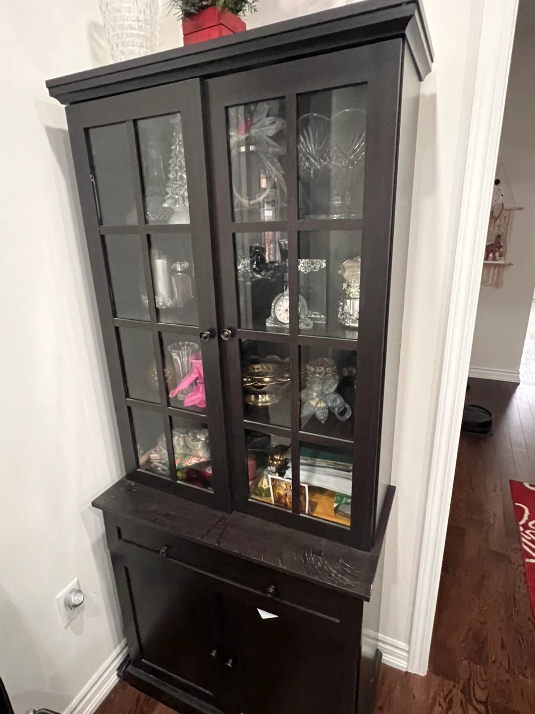 Black Wooden Display Cabinet with Glass Doors