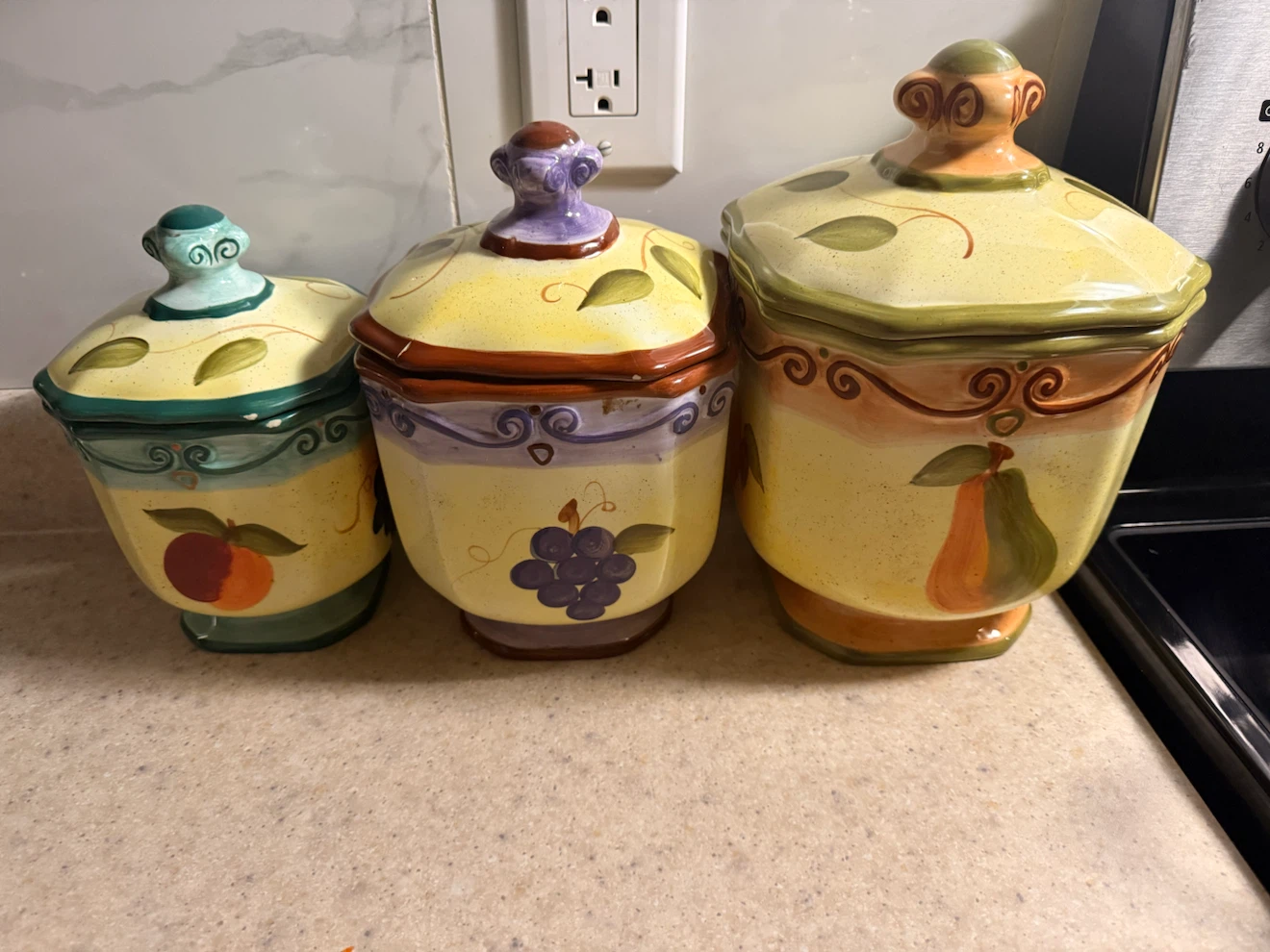 Set of 3 Fruit Pattern Ceramic Canisters