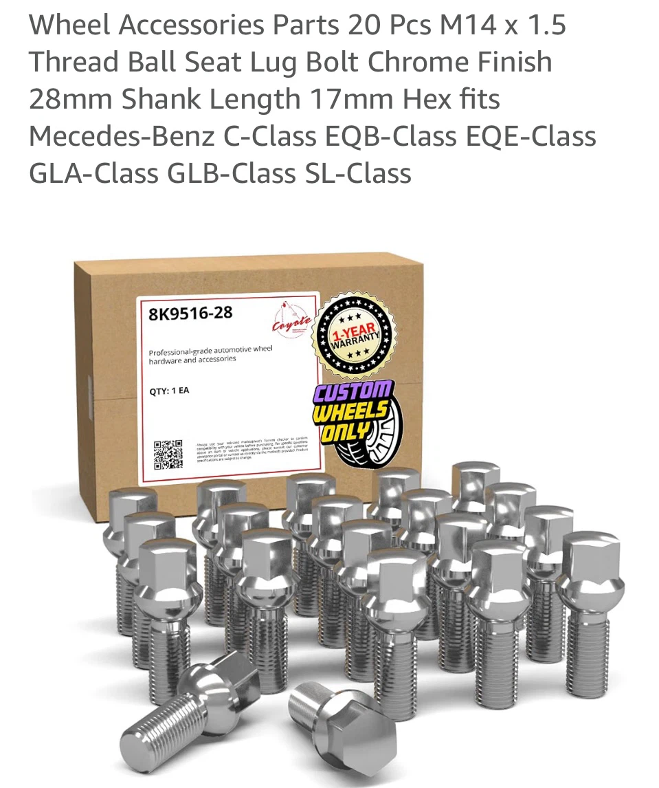 Coyote 8K9516-28 Ball Seat Lug Bolt Pack