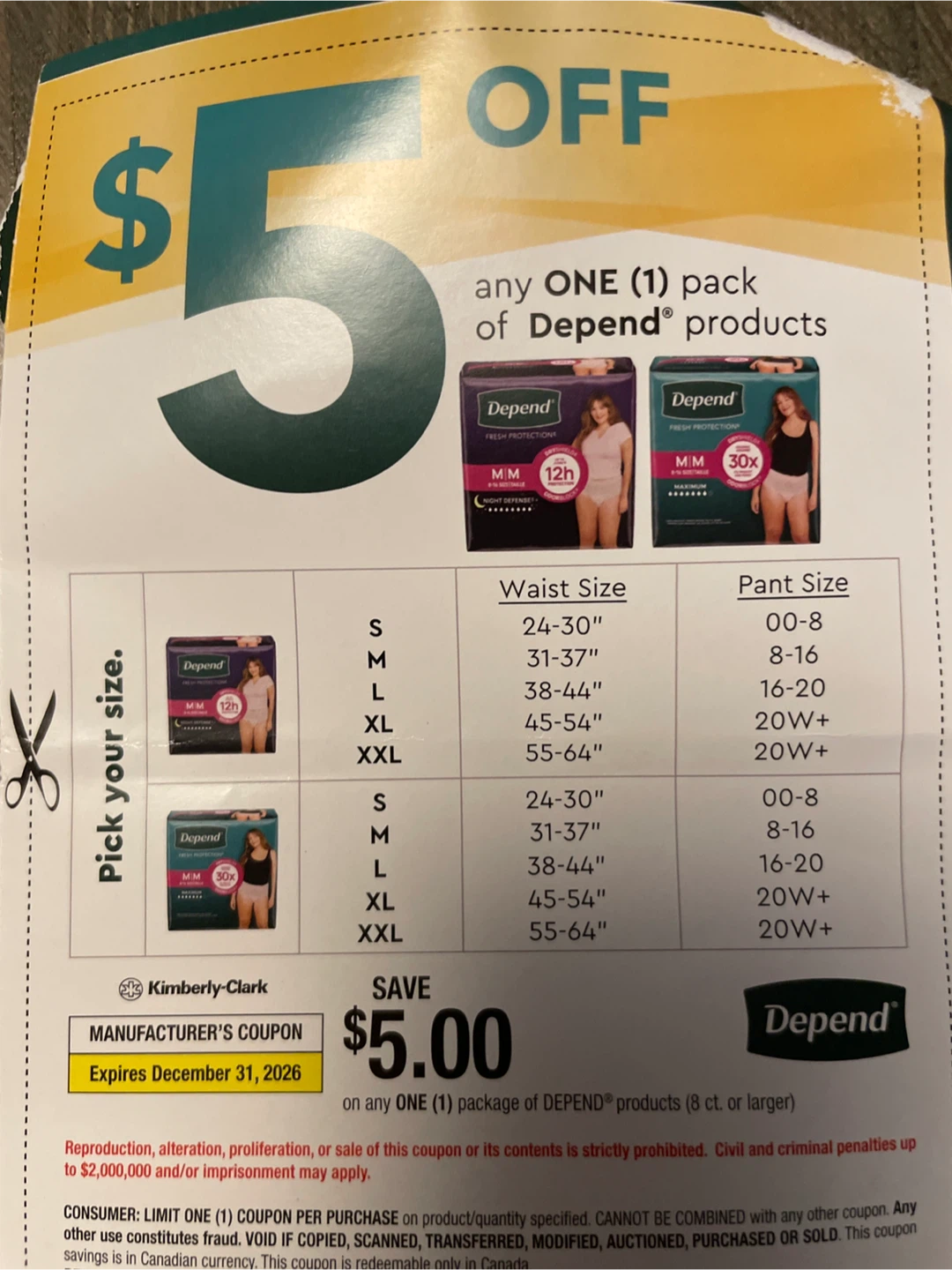 🏈 Depend Products Manufacturer Coupon $5 Off