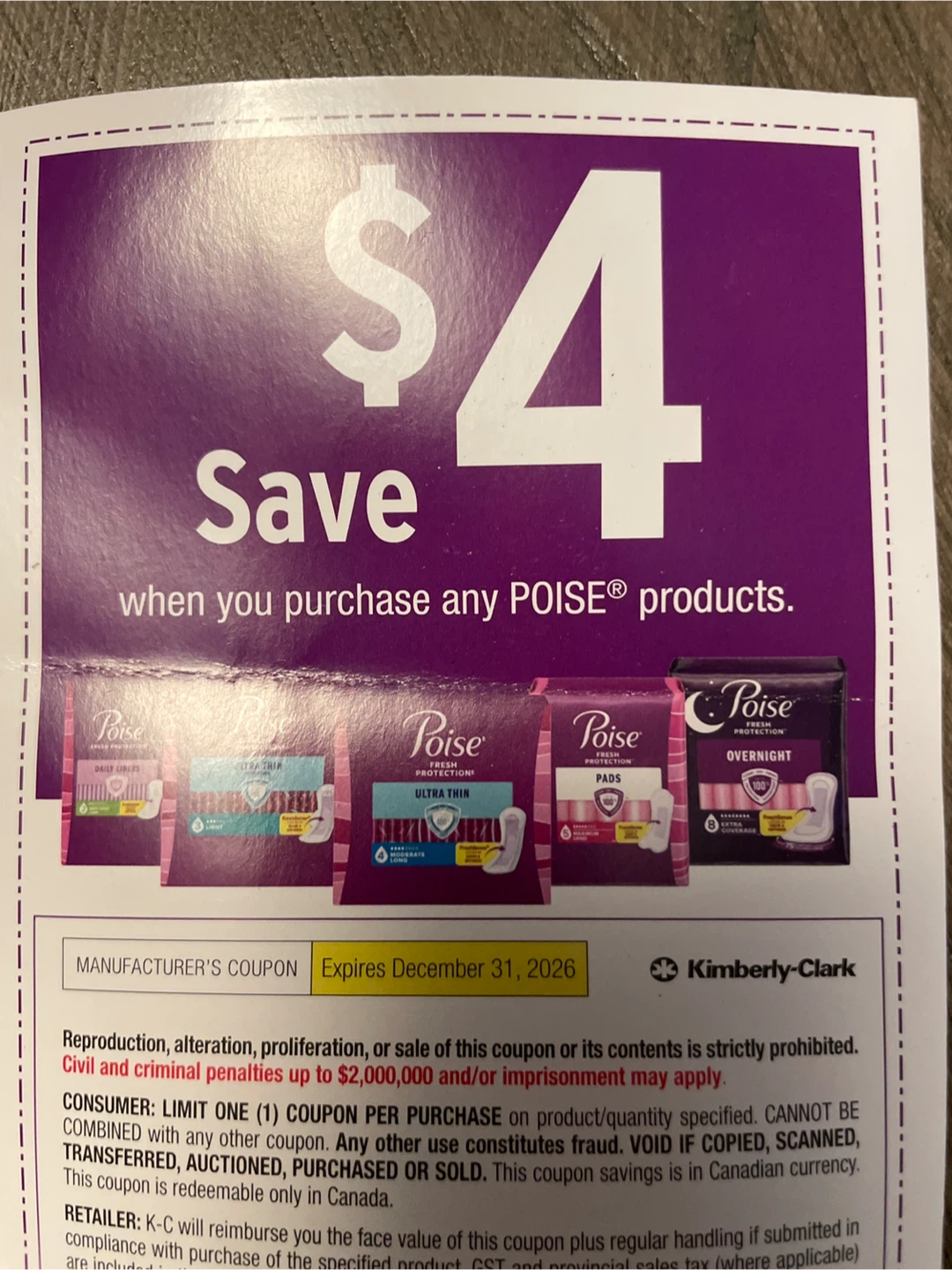 🏈 Poise $4 manufacturer coupon