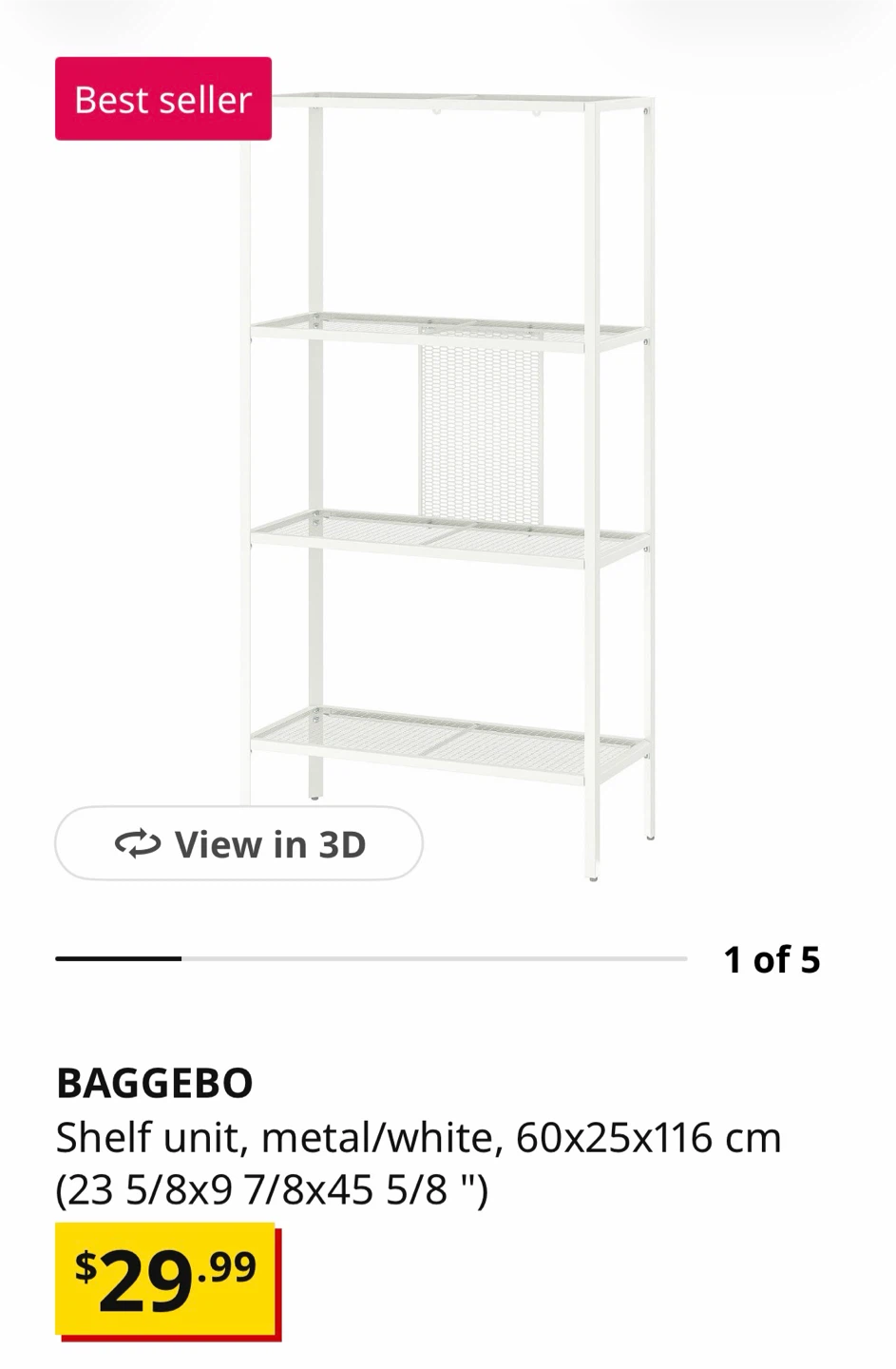 IKEA BAGGEBO White Metal Shelf Unit