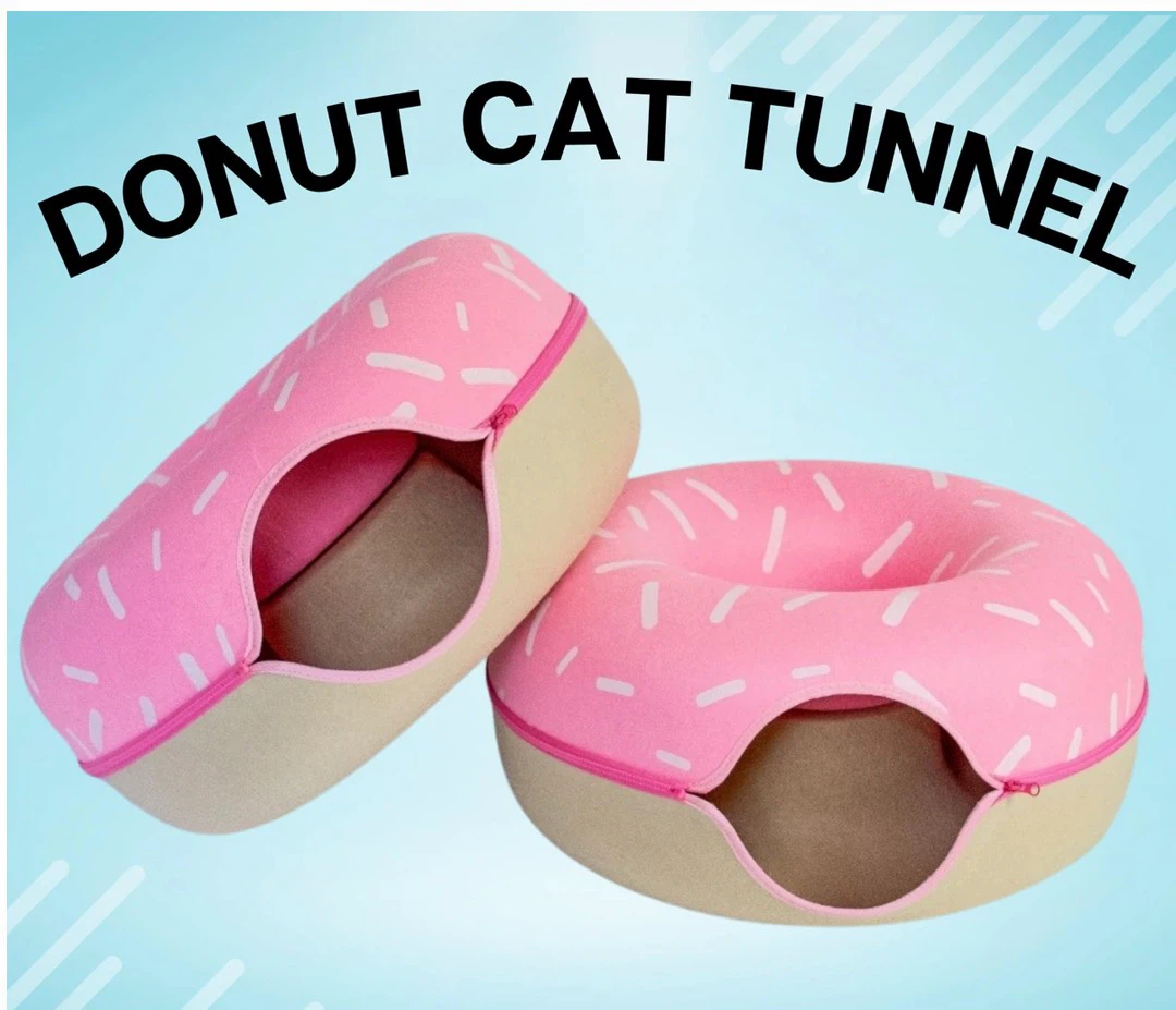 Cat Sprinkled Donut Cat Tunnel Bed, Pink