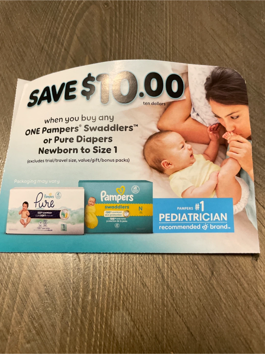 🏈 Pampers Swaddlers or Pure Diapers $10.00 coupon