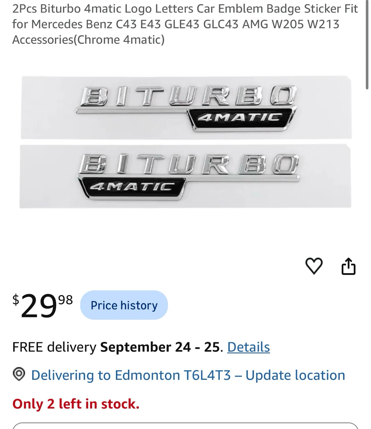 2Pcs Biturbo 4matic Car Emblem Badges