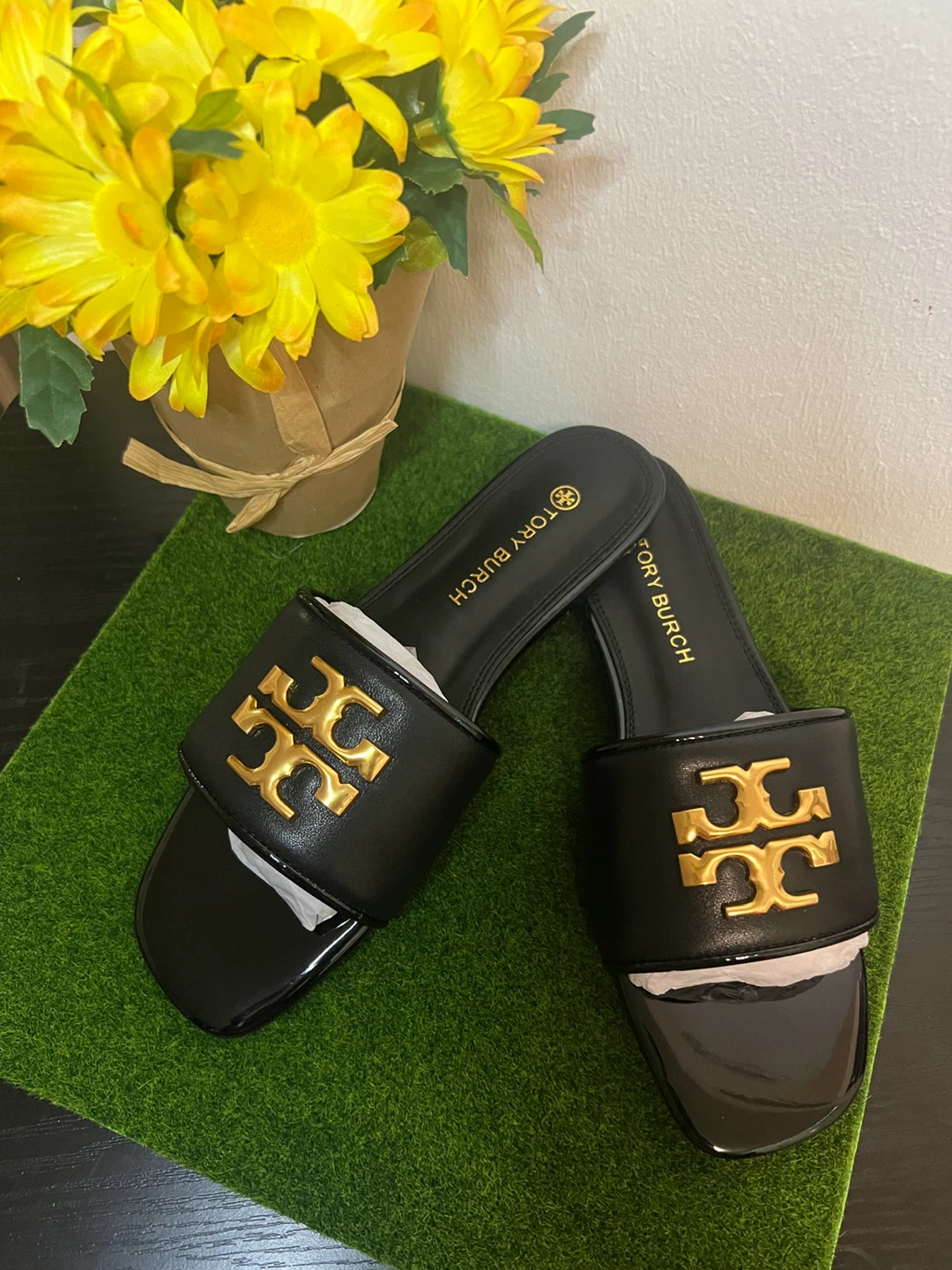 Tory Burch Black Logo Slides